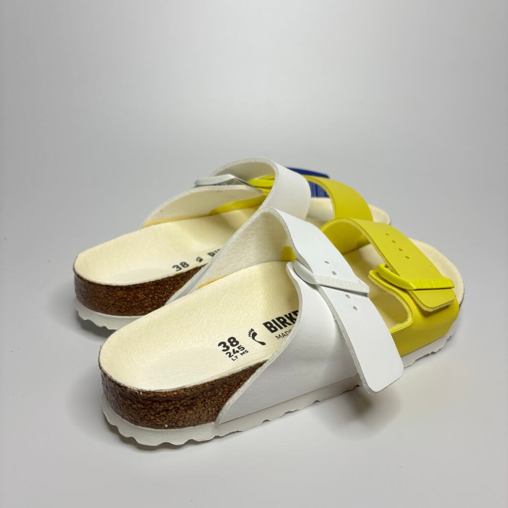 Birkenstock Arizona Split Two Strap Sandals in White/Lime Sour (Narrow) - Picture 4 of 9